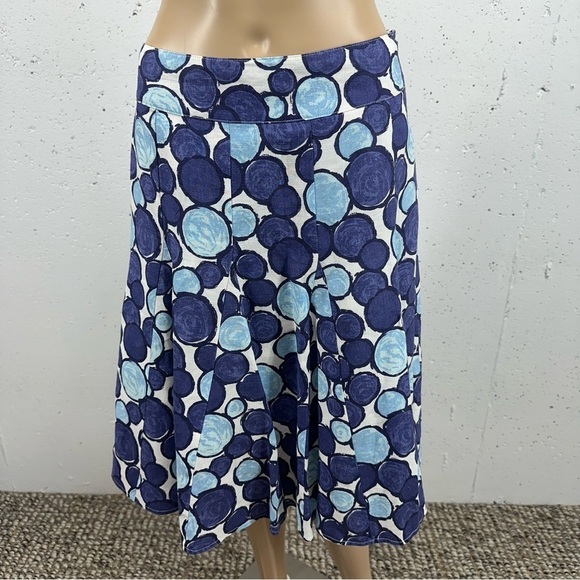 Boden Women’s Size US 4 UK 8 Linen Blue Cirle Print A Line Lined Skirt - Picture 2 of 10